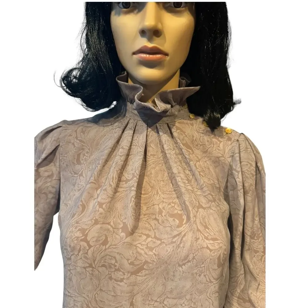 American vintage Bethany petites Gray Blouse with ruffled high neck size 4